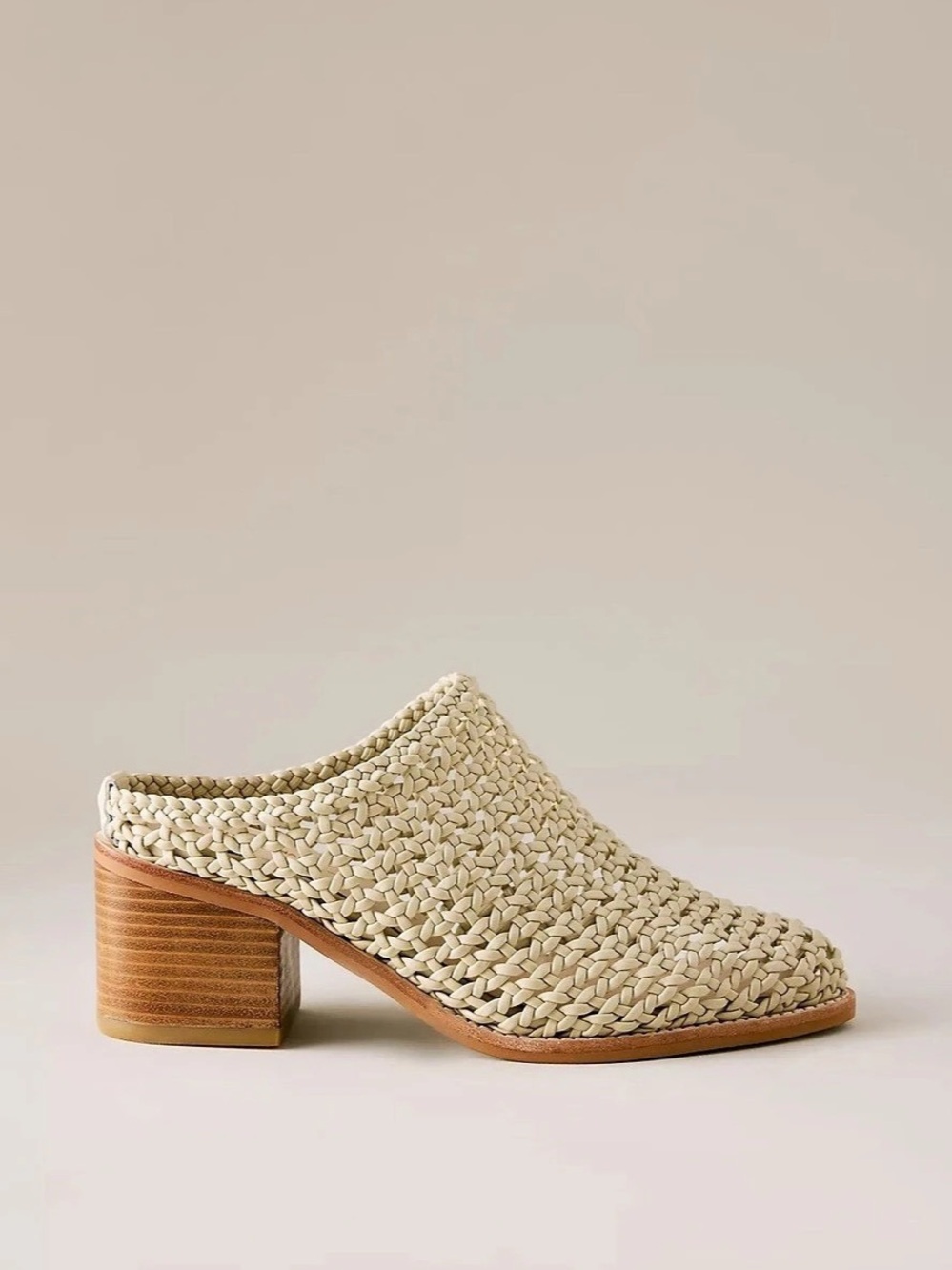 Anthropologie Woven Heeled Mules in Cream & Brown Like New